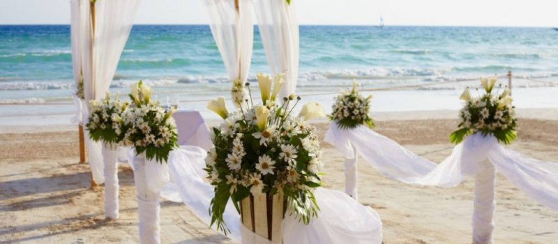 Decorations for wedding ceremony on Boracay island beach
