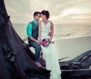 Wedding Flowers Beach Sunset Photo